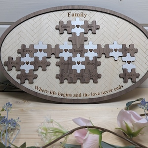 Jigsaw puzzle piece family tree plaque, Mothers day, Gift for mom, Mum, Mummy, Nan, Nanny, Birthday Gift, family Jigsaw,