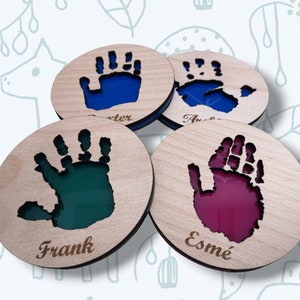 Baby, Child Wood & Acrylic Hand Or Footprint Coasters, Keepsake For Parents, Grandparents, Mother&#39;s day, Father&#39;s Day, Birthday, Christmas,