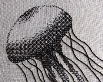 Blackwork Shaded Jellyfish Embroidery Kit