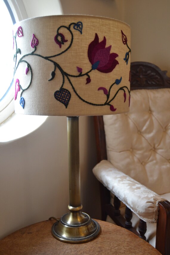 Summer Tendrils Crewelwork Hand Embroidered Lampshade Etsy