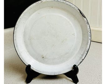 Vintage cowboy wit en blauw bord met spatwerk/emaille/graniet 8,75"