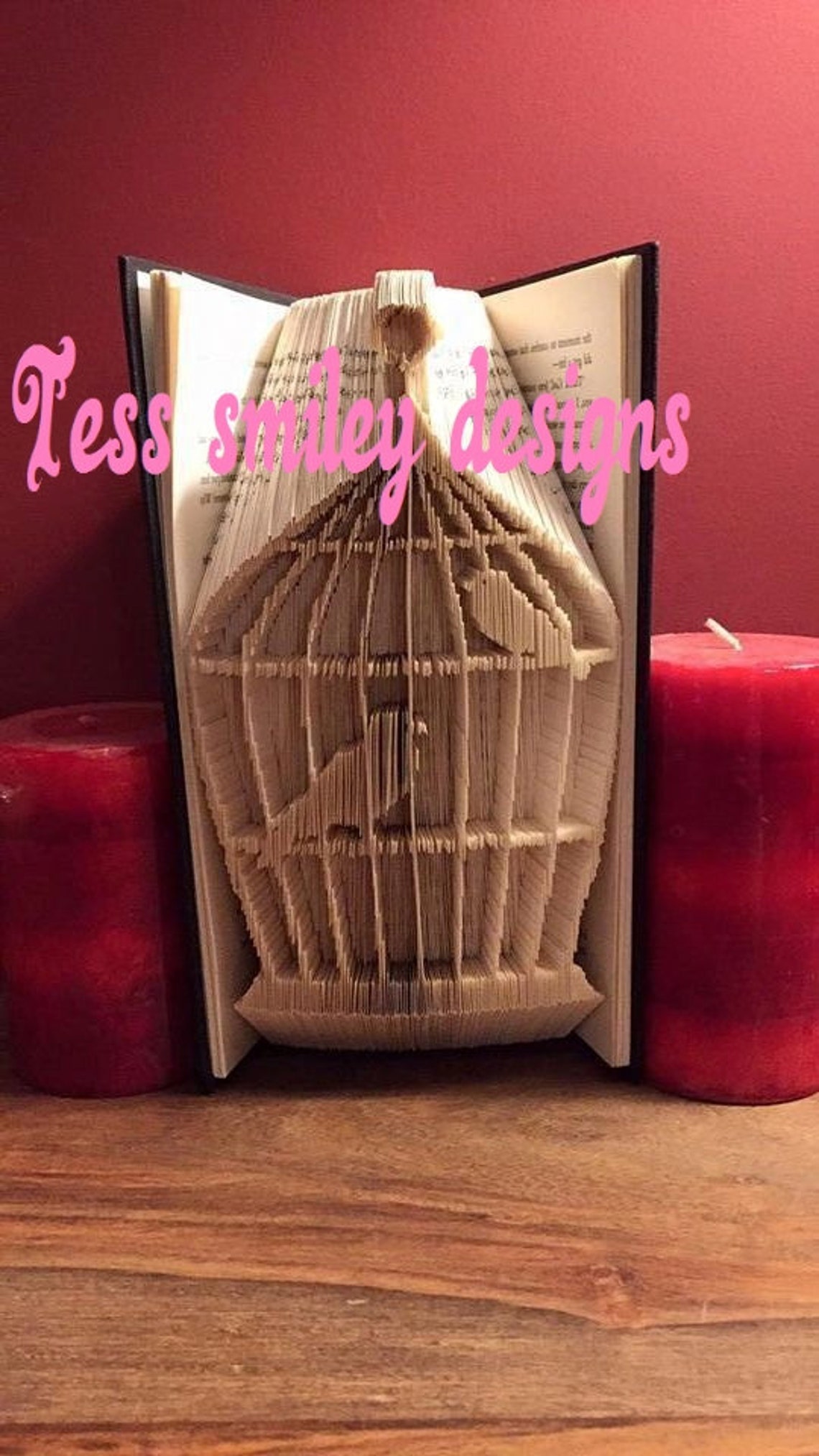 Book folding bird cage with 2 birds measure mark cut and fold Etsy