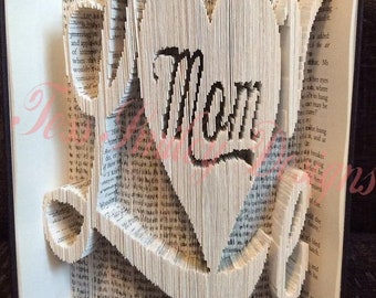 love 180 3d word heart mom book folding pattern easy plus ***free*** CUT AND FOLD pattern included gift xmas birthday fancy font bookart 3d