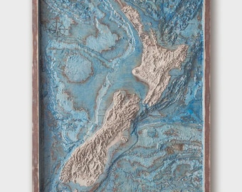 3D Topographic Map of New Zealand (27" × 20" / 70 × 55 cm) – Wooden Raised Relief Terrain Wall Art, Handcrafted NZ Map