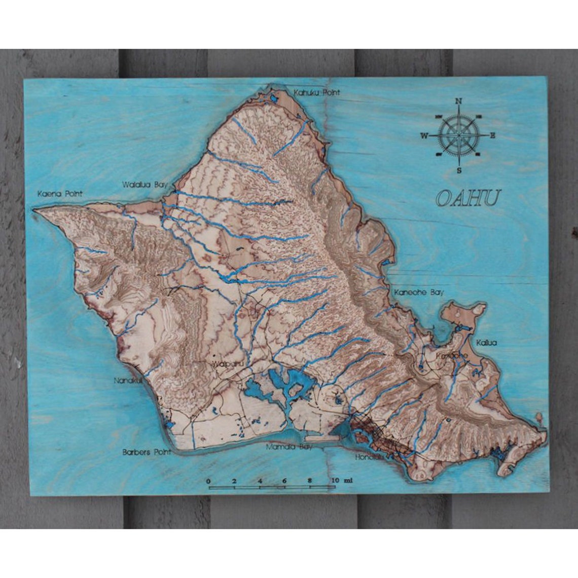 Oahu wyspa Hawaje 3D mapa/3D Wall art/Oahu Mapa/ | Etsy