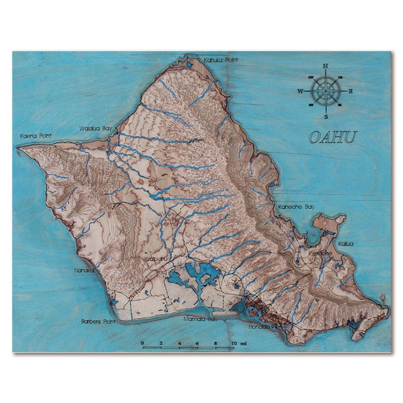 Oahu Island Hawaii 3D map/3D wall art/Oahu map/ | Etsy