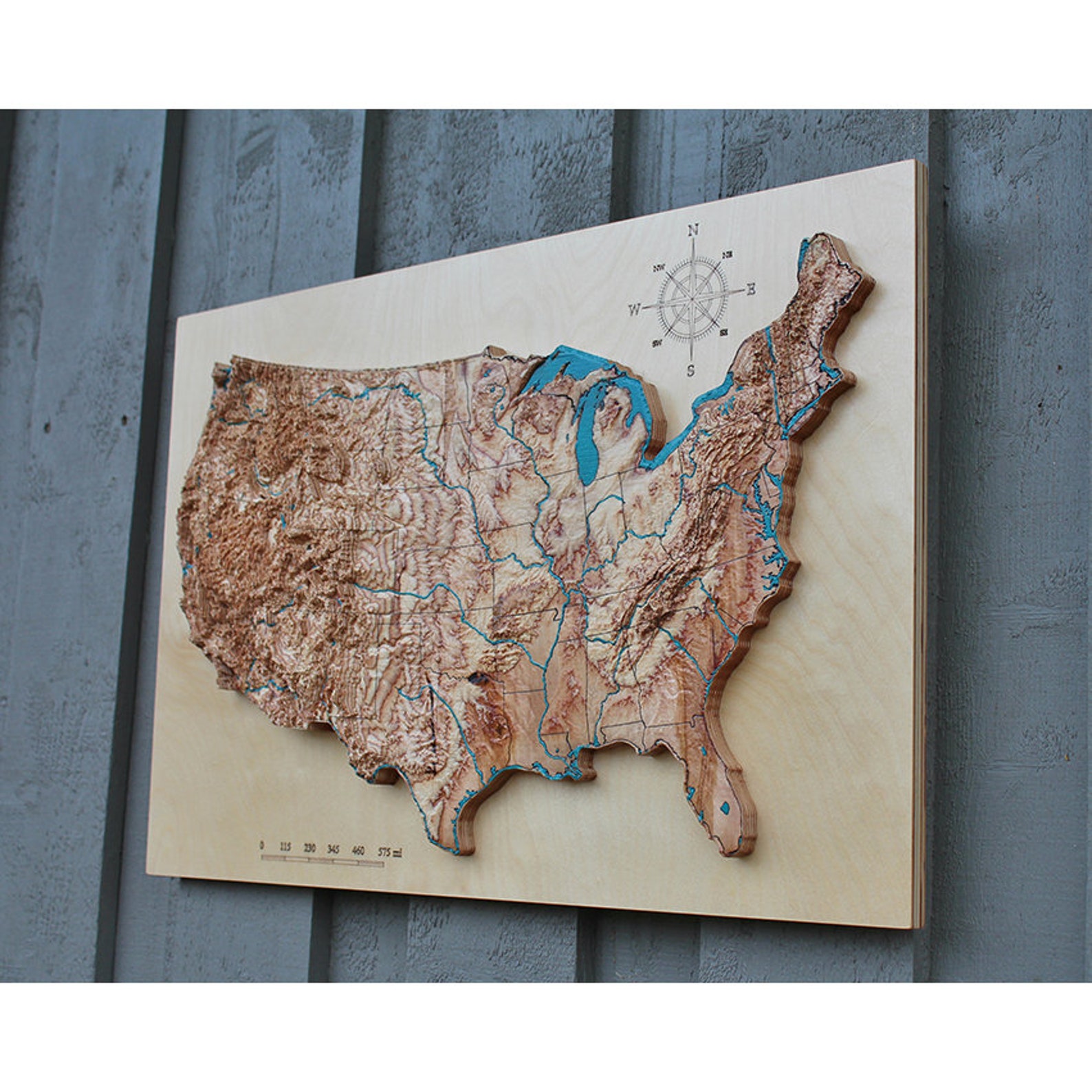 3D terrain wooden map of USA 16 x 24 Etsy