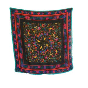 Vintage Japanese Scarf in Black Multi Colored Floral