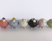* antique sheep ❀ クリスマスの羊さん (水色リボンと鈴♪) Hitsuji Dorei, Sheep Ceramic Bell, Japanese Vintage Bell