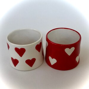 Set of two heart design macchiato cup-Valentines day gift-Wedding gift-red and white handmade and hand painted  ceramic cups-