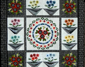 Happy pdf pattern. Quilted wall hanging, appliqué.