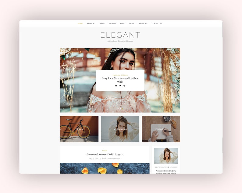 Elegantes WordPress Theme Sauberes und Minimales WordPress Theme für Blogger Feminines WordPress Blog Theme Bild 1