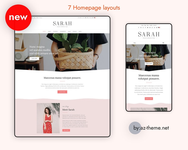 Sarah WordPress Theme WordPress Blog Template, WordPress Portfolio Theme, Blog Theme, Responsive WordPress, WordPress Website image 3