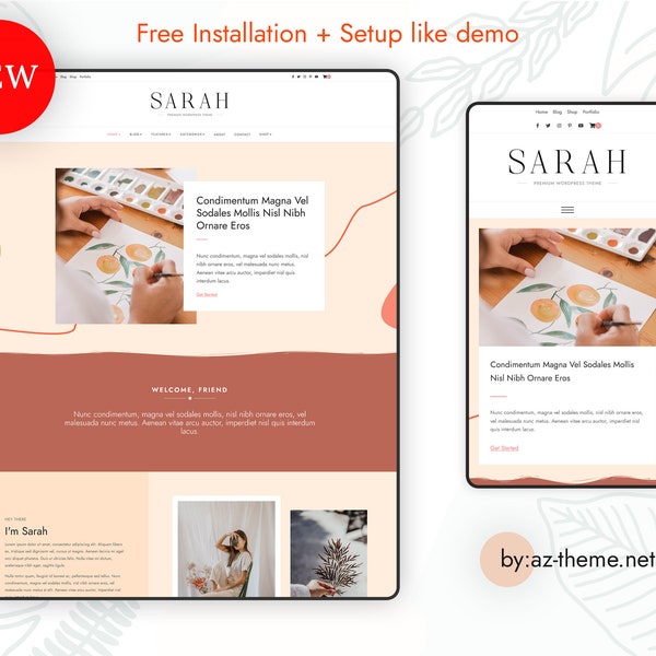 Sarah WordPress Theme - WordPress Blog Template, WordPress Portfolio Theme, Blog Theme, Responsive WordPress, WordPress Website