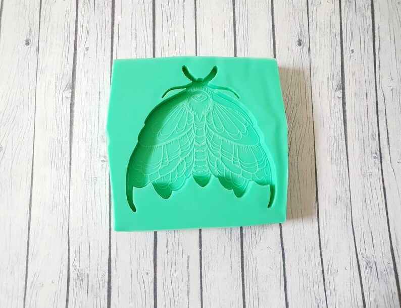 Puede incluir: Molde de silicona verde con un dise&ntilde;o de mariposa detallado. La mariposa tiene intrincados patrones de alas y un ojo prominente.