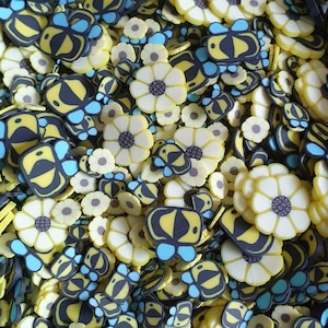 Shaker in resina Mix Intarsio Spruzza Fette di Fimo Spruzza Api e Fiori Giallo Estate 5g / 10g