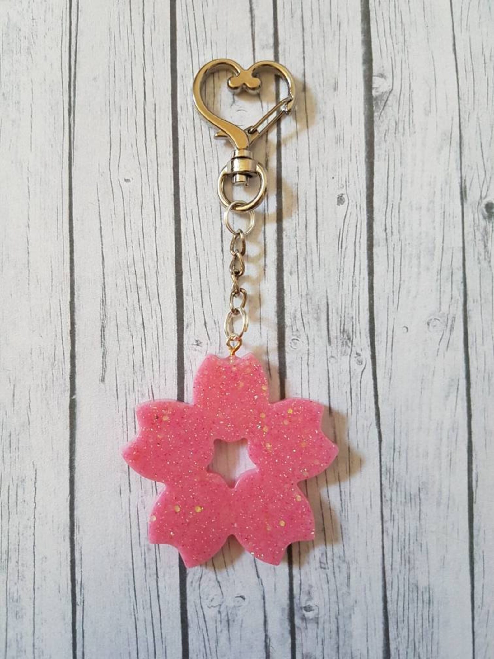 Resin Keychain Cherry Blossom Sakura Pink Kawaii Keychain Etsy