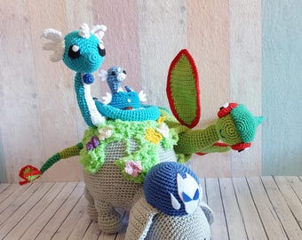 Pokemon Amigurumi Appletun Diorama, Dragon Pokemon, Appletun Plush, crochet doll home decor, fanart fanmade collectables