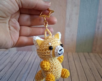 Schlüsselanhänger Roter Panda Gelb Amigurumi Mini Plush Kawaii Keychain