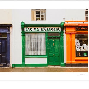 Photo print of Traditional Irish Store front. Wall art of traditional Irish street scene . Green White and Gold Ireland.
