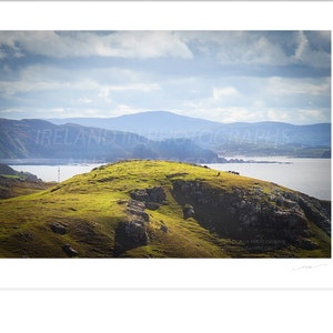 Print of Donegal Malin Head, Irish horses grazing on hilltop in Ireland Wall art of Donegal landscape