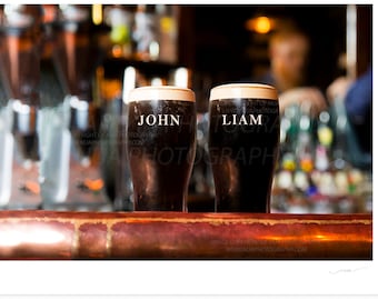 Name on a beer Glass Photograph.  Irish Guys Gift. Irish Girls Gift. Couples Names on Guinness Glass. Fun Pub Gift. Personalised Irish gift