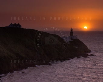 Dubliner Sonnenaufgang Leuchtturm Silhouette .Bailey Leuchtturm Irland.  Feine Fotografie. Wandkunst. Wanddekor. Strandhaus Kunst.
