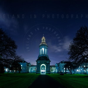 Trinity College Dublin, Front Square Trinty College at Night, Fine Art Print Dublin, Wall art Dublin, Ireland. Panorama Trinity College. TCD