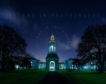 Trinity College Dublin, Front Square Trinty College at Night, Fine Art Print Dublin, Wall art Dublin, Ireland. Panorama Trinity College. TCD