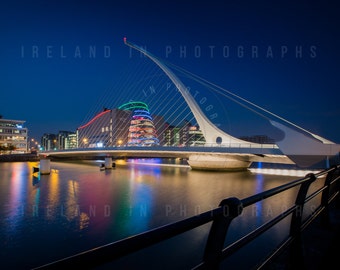 The Samuel Beckett Bridge at Night Dublin. Photographs of Ireland. Wall decor. Fine art Print. Cityscape Ireland