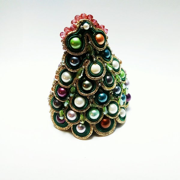 Soutache Christmas Tree with bijoux pearls and swarovski crystals