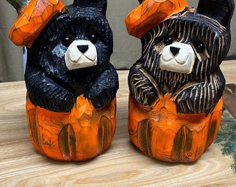 10 Inch Critter Pumpkin Bear , Bear, Moose, Beaver, Raccoon Wood Chainsaw Carving