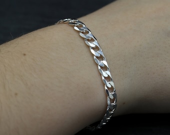 Handmade Large Sterling Silver Curb Chain Bracelet - Minimalist Cuban Link Style - 6mm Wide