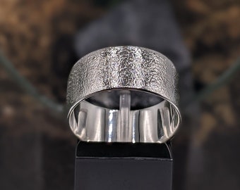 Sterling Silver Wide Leather Texture Ring