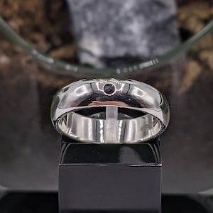 Handmade Black Sapphire and Sterling Silver Wide Band Ring - 6mm Wide Half Round Ring, Wedding Ring, Mens Wedding Ring, Sapphire Jewellery