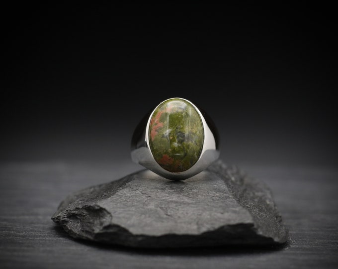 Unakite x Sterling Silver Signet Ring