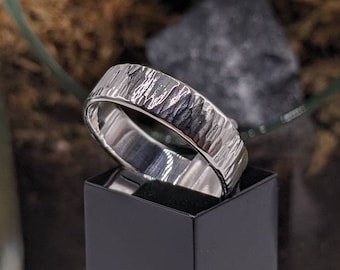 Large Bark Texture Sterling Silver Ring