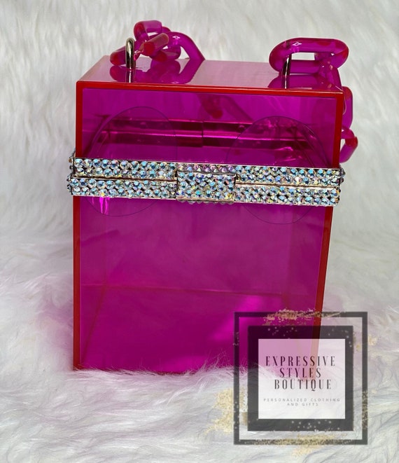 Hot Pink Acrylic Rhinestone Bling Box Purse Etsy