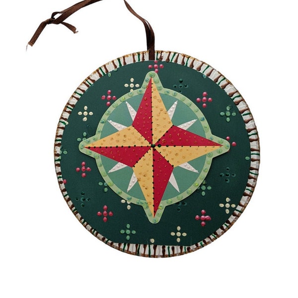 Compass Rose・Upcycled Ornament・Hand Painted Greeting Card