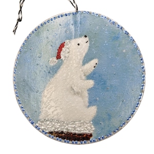Polar Bear Upcycled Ornament・Hand Painted Greeting Card
