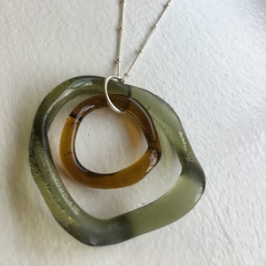 Recycled Aveda Bottle Glass Necklace with Sterling Silver Chain