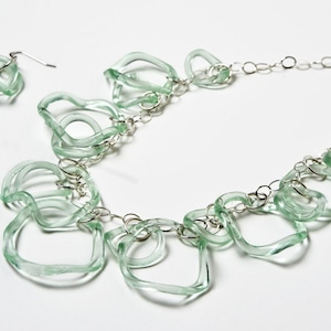 Aqua Sea Glass Necklace | Coca Cola | Sea Glass Necklace and Earring Set | Sustainable Jewelry