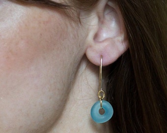 Recycled Sea Glass Hoop Earrings | Sterling Silver, Gold Fill
