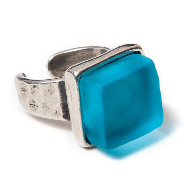 Sea Glass Ring | Sustainable Jewelry | Cube Ring | Ethical Jewelry | Eco Friendly Products