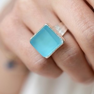 Chunky Sea Glass Ring | Adjustable Sterling Silver Plated Pewter Band