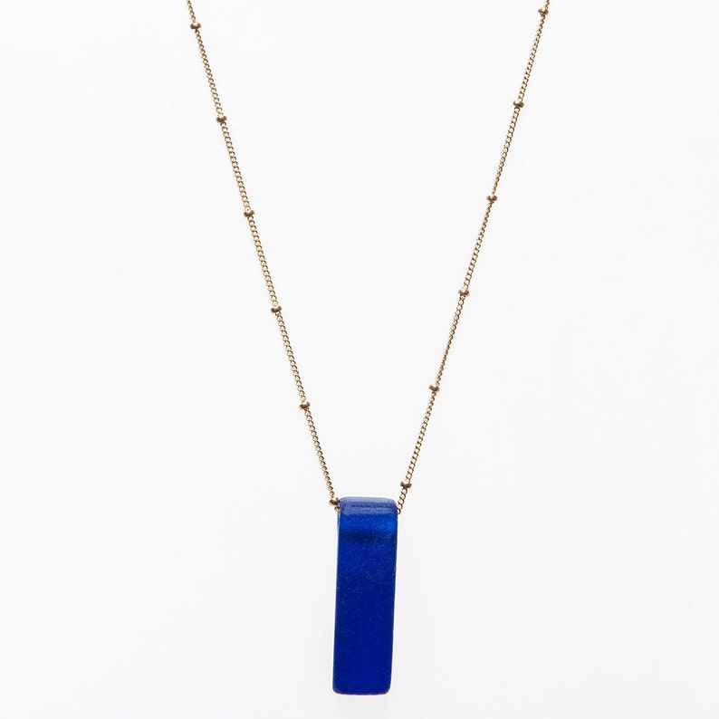 Unusual Necklace Bar Necklace Glass Necklace Vegan Jewelry cobalt