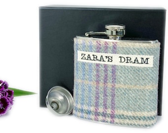 Personalised Tweed Hip Flask - Customised Hip Flask - Ladies Hip Flask - Hip Flask for Ladies - Gin Hip Flask - Pink Hip Flask