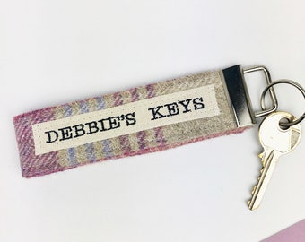 Personalised Tweed Wristlet Keyring - Tweed Keyring - Stocking Filler Gift - Secret Santa Gift