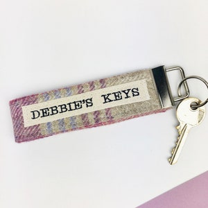 Personalised Tweed Wristlet Keyring Tweed Keyring Stocking Filler Gift Secret Santa Gift image 1