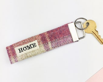 Home Tweed Wristlet Fabric Keyring - New Home Keyring - New Home Gift